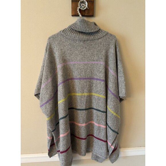 LOFT Womens Size XS/S Wool Blend Sweater Poncho Gray Multicolor Stripes - Picture 3 of 6